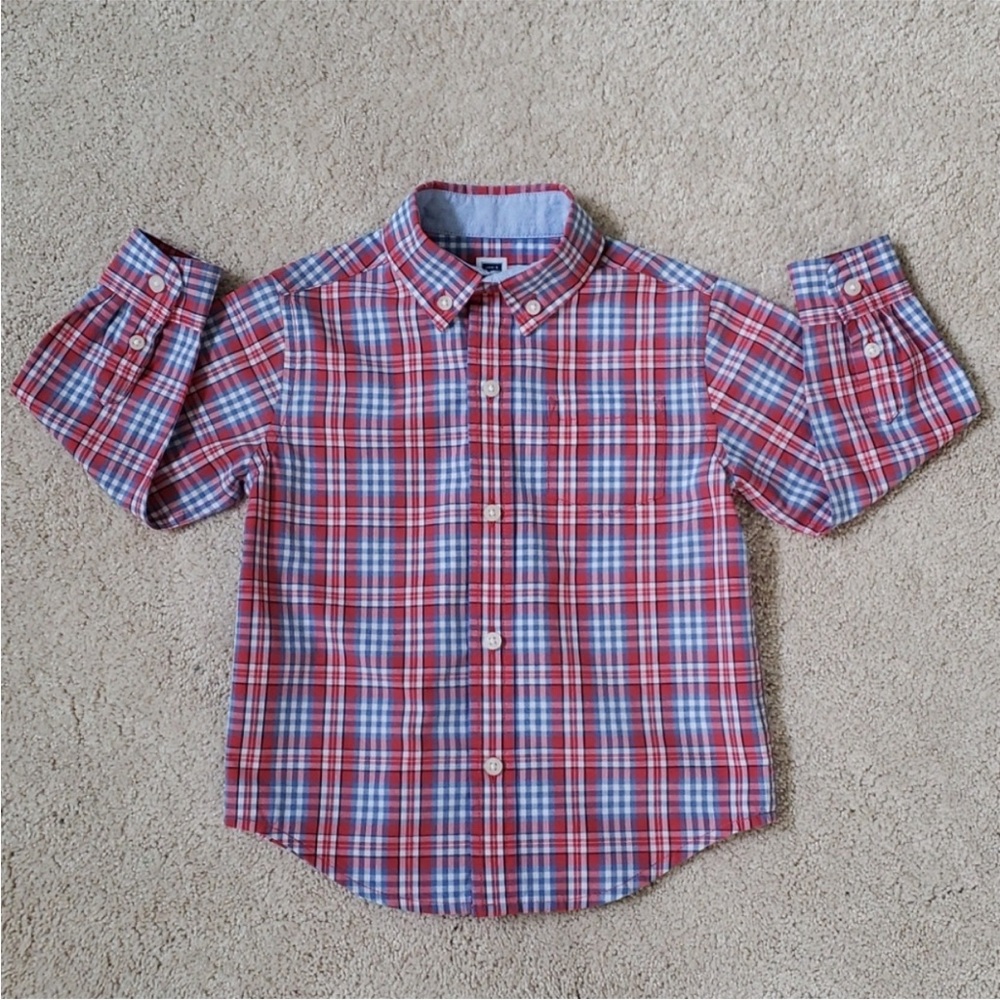 Janie and Jack Red and White Plaid Button Down Shirt